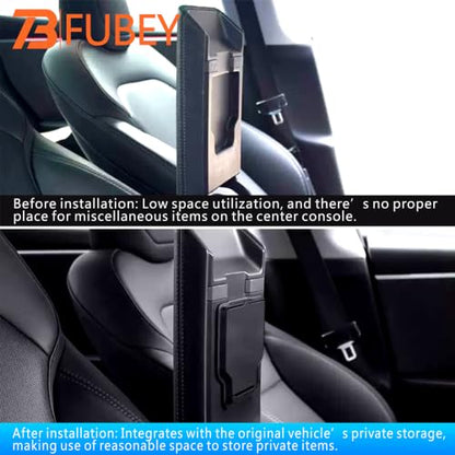 Tesla Model 3 Highland Center Console Organizer 5-Piece Set, 2024-2026 Model 3 Armrest Storage Box & Lower Tray, Hidden Secret Compartment, ABS Anti-Slip Insert - Black - style: Storage Box Model 3 Highland