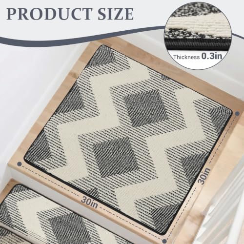 Stair Landing Tread Non Slip, 30"x30" Stair Landing Mat with Tape - color: Brack and Beige, size: 30"x 30"