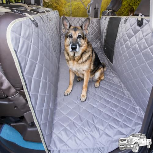 Truck Floor Hammock for Dogs with Flip-Up Rear Seats 100% Waterproof Pet Truck Seat Cover with Mesh Visual Window Senior Dog Friendly & Nonslip Fits Ford F150,F250 RAM 1500,Silverado - color: GRAY