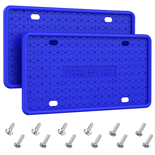 2 Pack Silicone License Plate Frame, Front Back License Plate Cover, License Plate Bracket Holder Rust-Proof Rattle-Proof Weather-Proof for US CA Standard Cars (Dark Blue) - color: Dark Blue