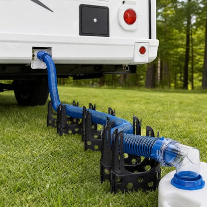 10 FT RV Sewer Hose Kit: Female to Female Heavy Duty Camper Waste Hose with Leak-Proof Swivel Fittings, 90° Clear Elbow, 4-in-1 Adapter, TPE Tech for Crush-Proof and UV-Resistant (Blue) - size: 10FT (Female to Female)