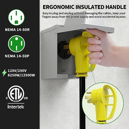 POWGRN NEMA 14-50P to 14-50R 100 FT 50 Amp RV/EV Extension Cord Outdoor - size: 100 FT, style: 50 AMP (14-50P/R)