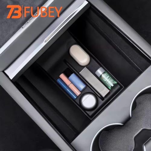 Tesla Model 3 Highland Center Console Organizer 5-Piece Set, 2024-2026 Model 3 Armrest Storage Box & Lower Tray, Hidden Secret Compartment, ABS Anti-Slip Insert - Black - style: Storage Box Model 3 Highland