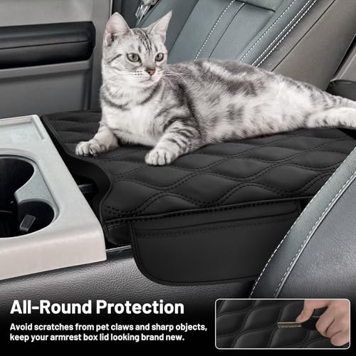 Autorder Center Console Cover for 2015-2025 Ford F150/2017-2025 F250 F350 F450 Accessories Armrest Cover with Storage Bag Anti-Scratch Middle Console Pad Leather Armrest Pad(Jump Seat Only) - size: 2015-2025 Ford F150 with Jump Seat
