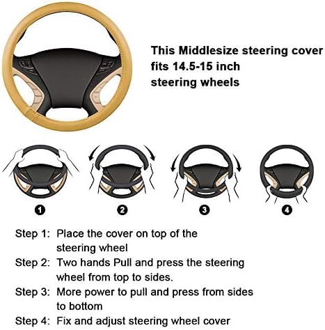 HAOKAY Top Grade Red Genuine Leather Steering Wheel Cover Women, Luxury Steering Wheel Cover for Cars, SUVS and Trucks，Universal 14.5-15 inch - color: RED
