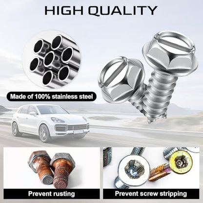 LivTee Rustproof License Plate Screws for Securing License Plates Frames and Covers on Cars and Trucks, 4 Sets Premium Stainless Steel Self Tapping Mounting Bolts, Silver - color: Slotted-Silver, size: 4 Pack