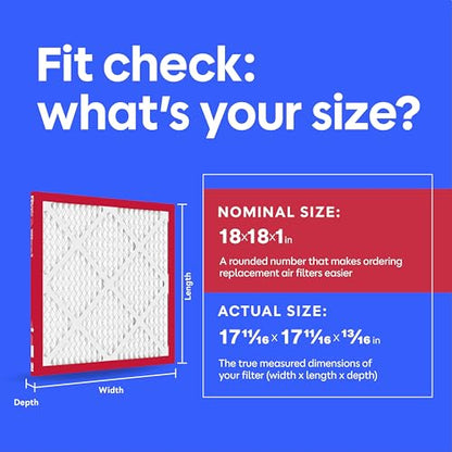 Filtrete 18x18x1 Air Filter, MERV 11, MPR 1000, Allergens & Pet Dander, 3-Month AC and Furnace Filters, Cleaner Air, Reliable Airflow, 6 HVAC Filters (Actual Size 17.68 x 17.68 x 0.81 in) - size: 18x18x1