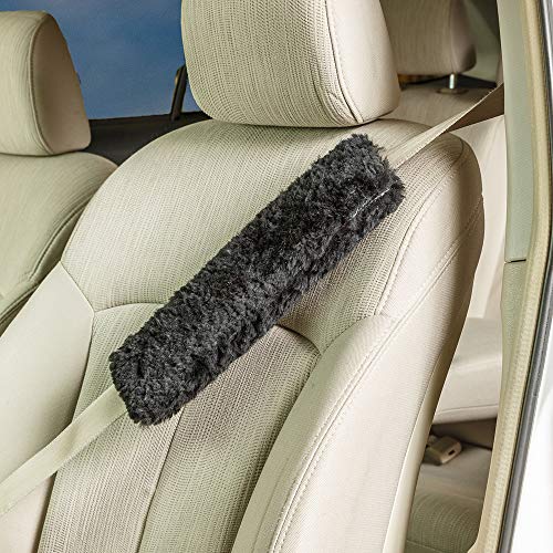 Soft, Comfortable Universal Fitting Genuine Merino Sheepskin Seat Belt Shoulder Cover Pad for Adults, Children, Youth. Multiple Colors Available - Engel (Black) - color: black