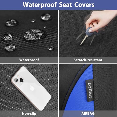 CAR PASS Neoprene Wetsuit Seat Covers, Waterproof Car Seat Covers Front with 5mm Composite EVA, Universal Fit for Car,Sedan SUV Trucks Anti Slip, Airbag Compatible(Black and Blue - color: Blue