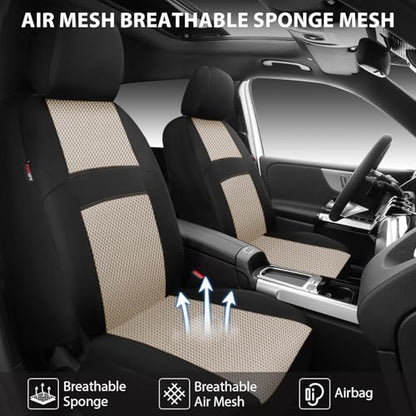 CAR PASS Car Seat Covers Front Seats Only, 3D Air Mesh Car Seat Cover with 5mm Composite Sponge Inside,Airbag Compatible Universal Fit SUV,Vans,sedans, Trucks, Automotive Interior Covers(Black Beige) - color: Black and Beige, size: Two Front