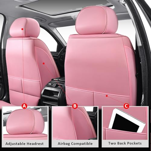 MIROZO Front Seat Covers Full Coverage,Leather Seat Covers Universal Fit - color: Pink, size: 2CPS Front