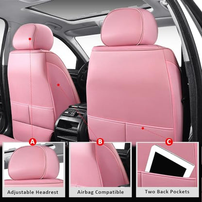 MIROZO Front Seat Covers Full Coverage,Leather Seat Covers Universal Fit - color: Pink, size: 2CPS Front