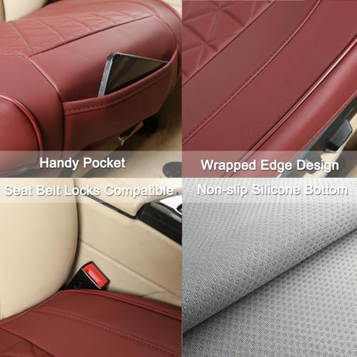 Black Panther Luxury Faux Leather Car Seat Cover Front Bottom Seat Cushion Cover, Anti-Slip and Wrap Around The Bottom, Fits 95% of Vehicles - 1 Piece,Burgundy - color: Front Single Burgundy