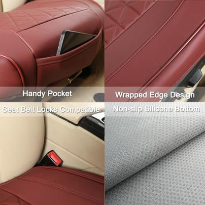 Black Panther Luxury Faux Leather Car Seat Cover Front Bottom Seat Cushion Cover, Anti-Slip and Wrap Around The Bottom, Fits 95% of Vehicles - 1 Piece,Burgundy - color: Front Single Burgundy