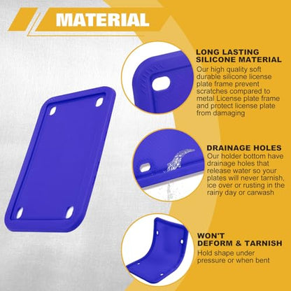 x xotic tech Motorcycle Silicone License Plate Frames, Motorbike License Plate Holder, Rust Proof, Rattle Proof, Weather Proof(Blue, 7.56" x 4.53") - color: Blue