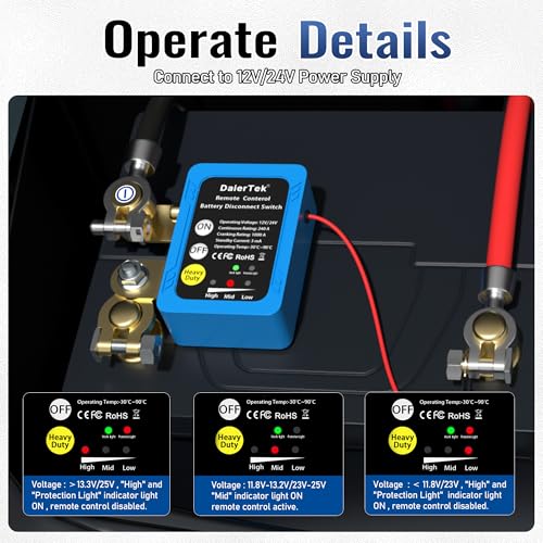 DaierTek Remote Battery Disconnect Switch 12V/24V 240A Kill Switch Automotive Cut Off Switches for Car Truck RV Boat - size: 240A