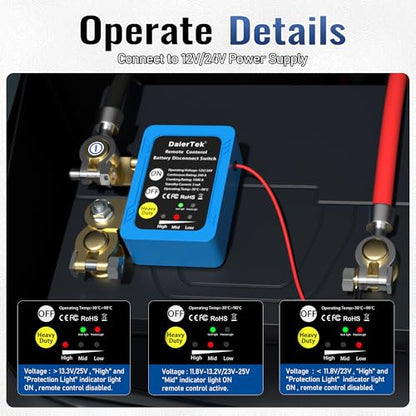DaierTek Remote Battery Disconnect Switch 12V/24V 240A Kill Switch Automotive Cut Off Switches for Car Truck RV Boat - size: 240A