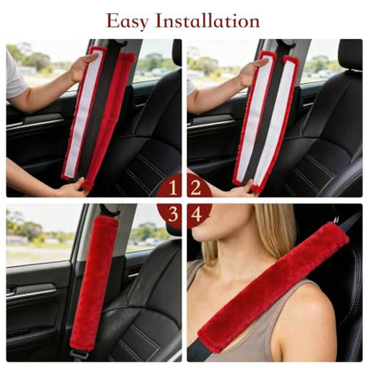 Amooca 15.7in Extra Long Furry Universal Car Seatbelt Cover Shoulder Pad - color: Red, size: 15.7in 1pack