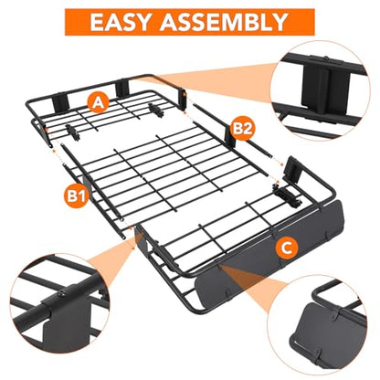 Rooftop Cargo Basket 64" x 39" Steel Universal Roof Rack Basket with Cargo Carrier Bag,Roof Rack Accessories,Adjustable to 48"x 39",200 Lbs Capacity,Car Roof Basket for SUV, Truck,Vehicle