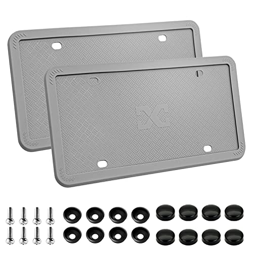 XCLPF Silicone Gray License Plate Frame Covers 2 Pack- Front and Back Car Plate Bracket Holders. Rust-Proof, Rattle-Proof, Weather-Proof (Gray) - color: 2 Pack Gray