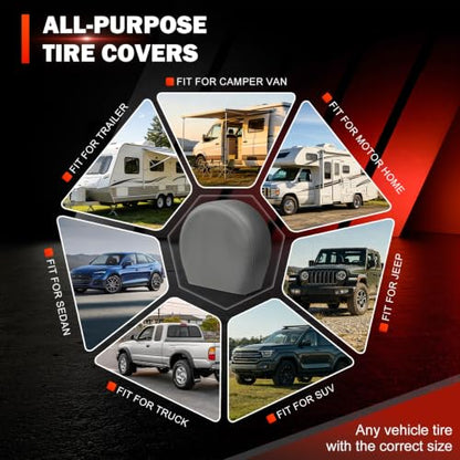 Explore Land Tire Covers 4 Pack Fit Tire Diameters 23-25.75 inch, Charcoal - size: S (Fits Tire Diameters 23''-25.75''), style: Charcoal - 4 Pack