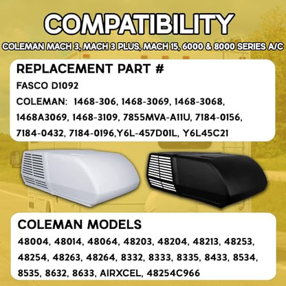 Coleman OEM Quality Mach RV AC Fan Condensor Motor, Direct Replacement, Replaces Fasco D1092 1468-306, 1468-3069, 1468-3068, 1468-3109, 1468a306, 7855MVA-A11U 1/3HP 1675/1080 RPM - 2 Year Warranty