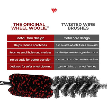 Wheel Woolies Car Detailing Brush - 18” No-Scratch Car Wheel Brush with Anti-Slip Grip Handle | Clean Wheels, Rims, Small Slots, & Brake Dust Crevices | Made in USA