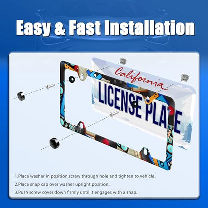 Music Cassettes License Plate Frame Stainless Steel Car Accessory 6x12 Inch - color: Retro Music Design