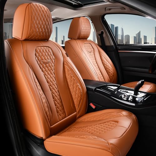 Coverado Seat Covers,Waterproof Seat Covers Front Seats, Brown Car Seat Cover, Luxury Front Car Seat Covers Leather Car Seat Protector, Automotive Car Seat Covers Universal Fit Most Cars - color: Brown, size: FrontPair