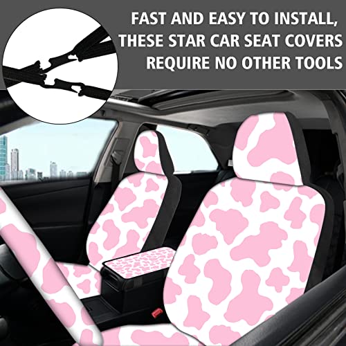 15 Pcs Car Steering Wheel Cover Center Console Armrest Pad Headrest Seat Belt Cover Handbrake Cover Keychain Coaster Full Set Car SUV (Pink Cow) - color: Pink Cow
