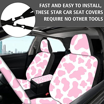 15 Pcs Car Steering Wheel Cover Center Console Armrest Pad Headrest Seat Belt Cover Handbrake Cover Keychain Coaster Full Set Car SUV (Pink Cow) - color: Pink Cow