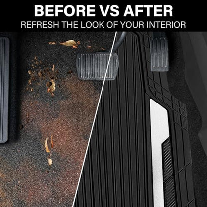 CAR PASS Heavy Duty Rubber Car Mats Metallic,Aluminum Film All Weather Floor Mats Waterproof Universal Trim to Fit SUVs Sedans Vans 4 Piece Anodized Deep Dish Two-Tone Sporty Black White Chrome - color: Black White