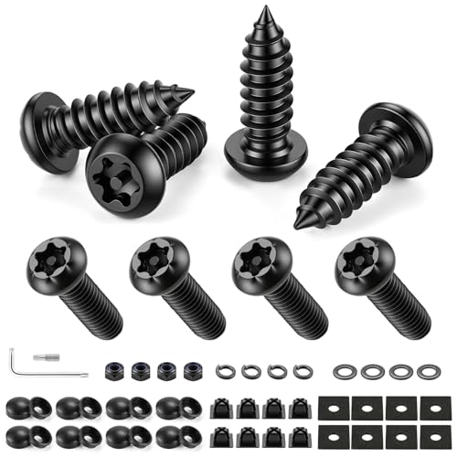 LivTee Anti Theft License Plate Screws Kits for Securing Frames and Covers, M6 (1/4") Tamper Proof Screws, Fastener Nut, Caps Cover for Front Rear Frame Holder Mounting - Black - color: AT-Black, size: 8 Pack