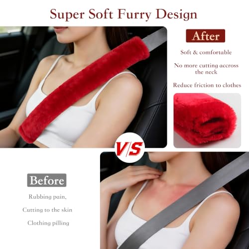 Amooca 19.7in Extra Long Furry Universal Car Seatbelt Cover Shoulder Pad - color: Red, size: 19.7in 1pack