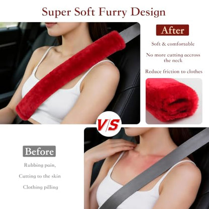 Amooca 19.7in Extra Long Furry Universal Car Seatbelt Cover Shoulder Pad - color: Red, size: 19.7in 1pack