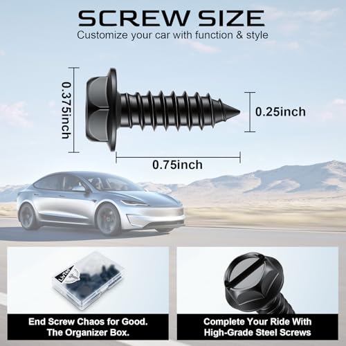 LivTee Rustproof License Plate Screws for Securing License Plates Frames and Covers on Cars and Trucks, 4 Sets Premium Stainless Steel Self Tapping Mounting Bolts (Black Zinc Plated) - color: Slotted-Black, size: 4 Pack