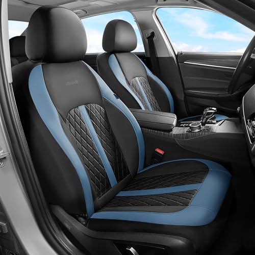 Coverado Universal Leather Seat Covers Front Seats, Front Seat Covers for SUV, Pickup Truck, Sedan, Automotive Vehicle Interior, Waterproof and Durable All Weather Protector，Blue&Black - color: Blue&Black, size: Front