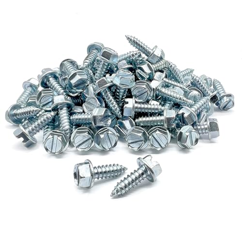 100 Pack License Plate Screws for Front and Back License Plates and License Plate Frames and Covers on Cars, Trucks, SUVs - Rust Resistant, #14x3/4 Slotted Hex Washer Self Tapping Screws Zinc Clear - color: Zinc Clear, size: 100 Pack