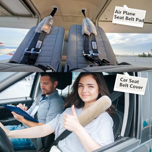AOGELAN 2 Pack Fluffy Real Sheepskin Car Seat Belt Cover Pad Light Brown - color: Light Brown