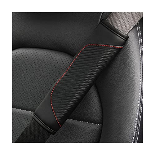 AUCELI 2PCS Carbon Fiber Car Seat Belt Cover, Breathable Leather, Black - color: Black