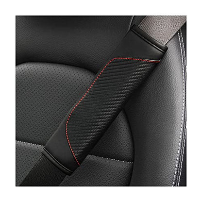 AUCELI 2PCS Carbon Fiber Car Seat Belt Cover, Breathable Leather, Black - color: Black