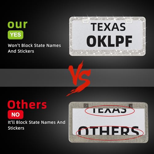 OKLPF White Bling License Plate Frames for Women, 2 Pack, Clear Rhinestone - color: white