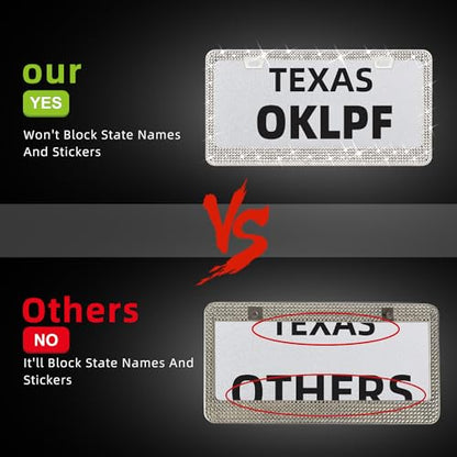 OKLPF White Bling License Plate Frames for Women, 2 Pack, Clear Rhinestone - color: white