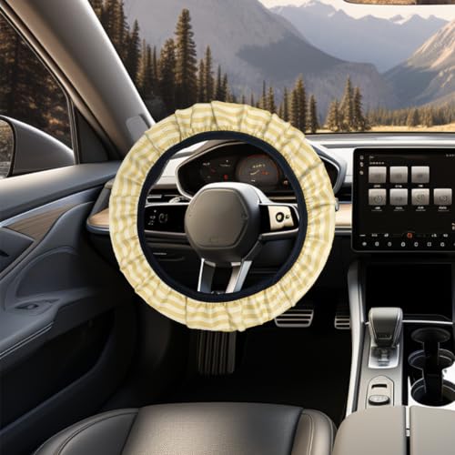 15 Pcs Car Steering Wheel Cover Center Console Armrest Pad Headrest Seat Belt Cover Handbrake Cover Keychain Coaster Full Set Car SUV (Yellow and White) - color: Yellow and White
