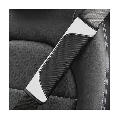 AUCELI 2PCS Carbon Fiber Car Seat Belt Cover, Breathable Leather, White - color: Black/White