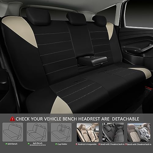 CAR PASS Waterproof Car Seat Covers Full Sets, Universal Fit Seat Covers for Cars, EVA Neoprene Seat Cover Set Full Sets, Interior Covers for Auto SUV,Vans,sedans, Trucks,(Black and Beige) - color: Beige Full Sets
