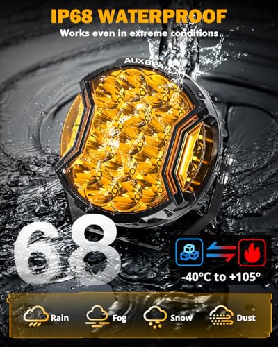 Auxbeam V-Ultra 7 Inch LED Amber Light, 270° Ultra-Wide Round Offroad Pods - color: 7 inch（Amber）