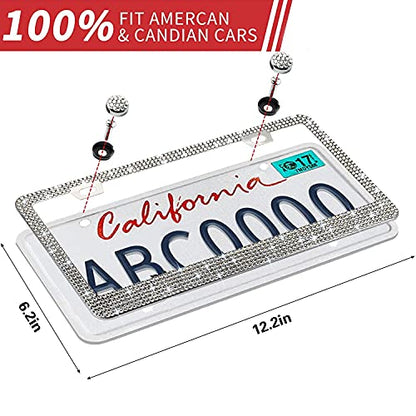1Pack Bling Rhinestone License Plate Frame for Women，Diamond Sparkly License Plate Frames| Stainless Steel Frames & Over 1200 pcs Finest 14 Facets Black Glass Crystals Premium Diamond+GiftBox (White) - color: White