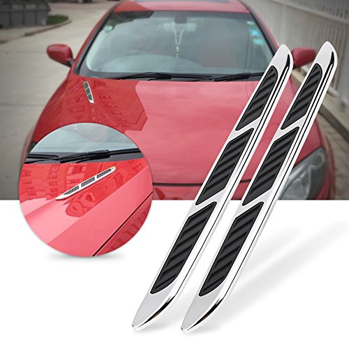 Car Air Flow Hood Vent, 2Pcs ABS Car Exterior Hood Side Door Air Flow Vent, Universal Hood Vent Intake Chrome Grille Side Scoop Hood Cover Intake Grille Decorative Trim Sticker