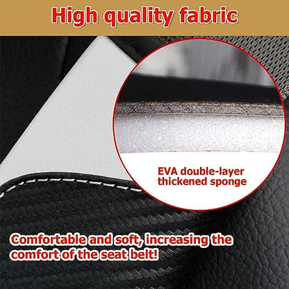 AUCELI 2PCS Carbon Fiber Car Seat Belt Cover, Breathable Leather, White - color: Black/White